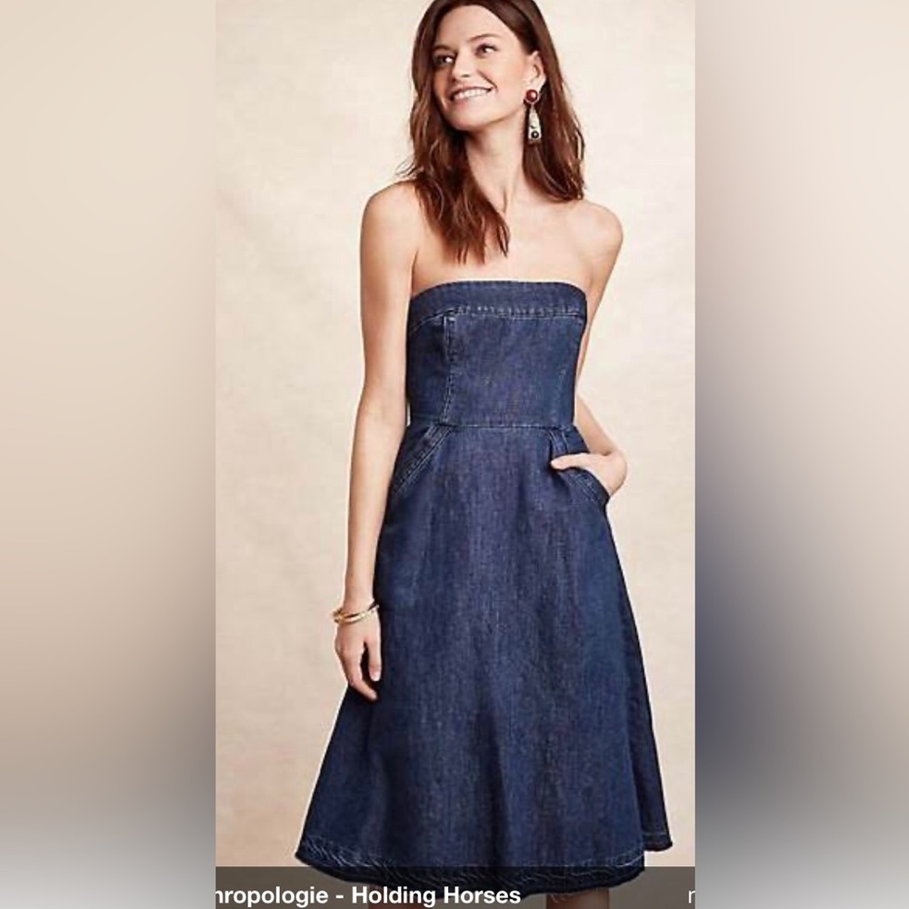 Anthropologie Dark Blue Strapless Dress